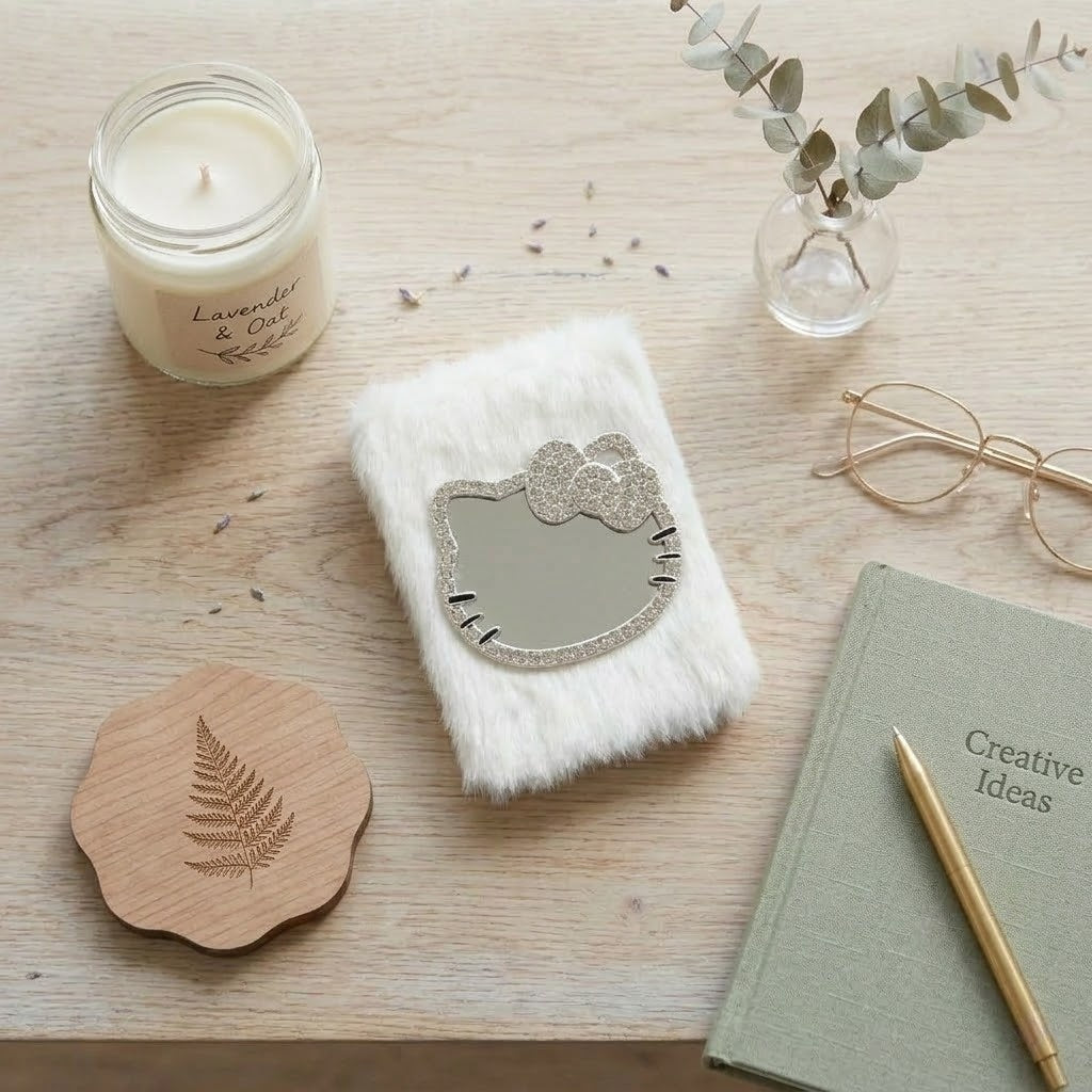 Cute Plush Cat Folding Mirror