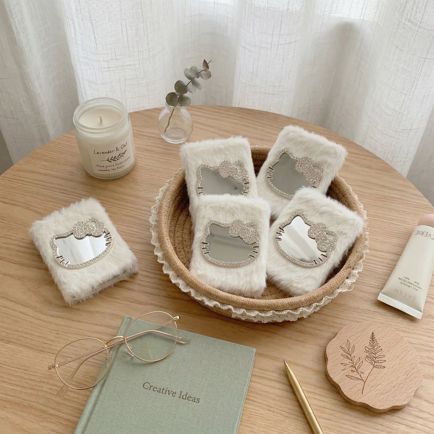 Cute Plush Cat Folding Mirror